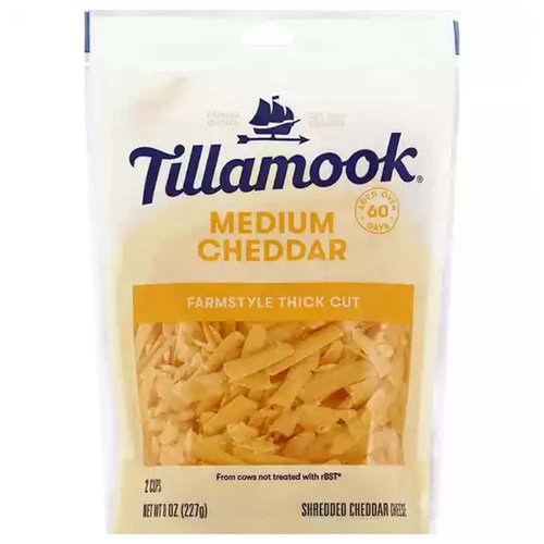 Tillamook Shredded Medium Cheddar Cheese, Farmstyle Thick Cut