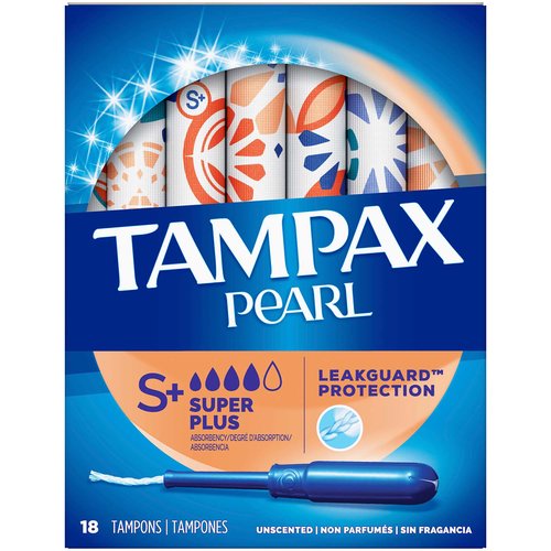 Tampax Pearl Tampons, Super Plus, Plastic, Unscented