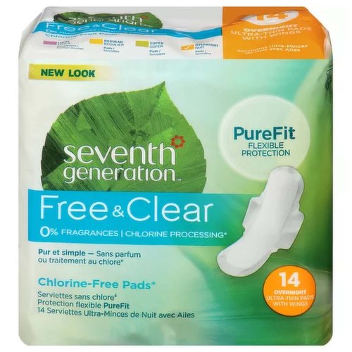 Seventh Generation Pads - Overnight - Ultra-Thin - With Wings - 14 Count