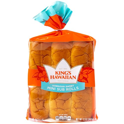 <ul>
<li>Bag contains 6 mini sub rolls, the perfect base for meats, cheeses, veggies and more</li>
<li>Light and fluffy texture ensures that every bite melts in your mouth</li>
<li>Original recipe boasts the classic Hawaiian sweet taste</li>
<li>Made with real butter, eggs and sugar and free from artificial dyes and high fructose corn syrup</li>
<li>Provides a source of iron and protein, plus they’re trans fat free</li>
<li>Delicious served as is or toasted on the grill or in the oven</li>
<li>Keep on hand for family gatherings, special events and dinner parties</li>
</ul>