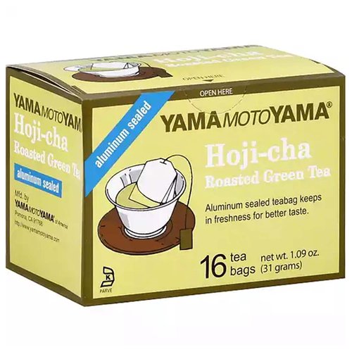 Hoji-cha. Aluminum sealed. Aluminum sealed teabag keeps in freshness for better taste. http://www.yamamotoyama.com. To achieve the appealing smoky essence of hoji-cha, tender green leaves are lightly roasted. The result is an exceptional tea with an assertive taste. Recyclable.

