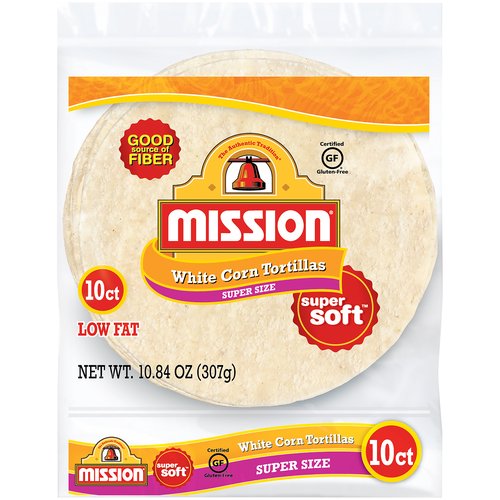 Mission White Corn Tortillas, Super Size, Super Soft