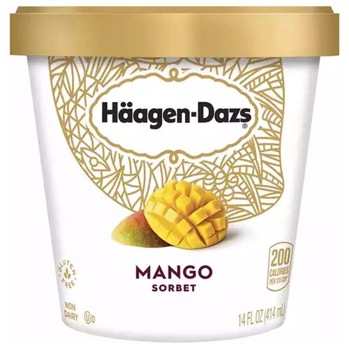 <ul>
<li>HÄAGEN-DAZS Mango Sorbet is made with blended, juicy tropical mangoes to help craft a refreshing taste, available in a 14-oz. container</li>
<li>Made with the finest of ingredients, including: water, sugar, mango puree, lemon juice concentrate, natural flavor</li>
<li>HÄAGEN-DAZS sorbet is gluten free, non-dairy, fat-free, and completely delicious</li>
<li>Transported using a chilled shipping method to arrive frozen</li>
<li>Take a moment to indulge your senses with a sweet reward that's under every lid</li>
</ul>