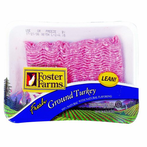 <ul>
<li>Foster Farms Ground Turkey</li>
<li>Fresh & Natural</li>
<li>No Added Preservatives or Steroids used in Turkey</li>
<li>Ground Turkey with natural flavoring</li>
<li>Inspected & Passed by US Department of Agriculture</li>
<li>Always Fresh, Never Frozen</li>
<li>Cook all meat thoroughly</li>
</ul>