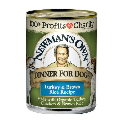 This yummy meat and rice duo is made with organic turkey, chicken and brown rice for great, nutritional canned dog food your furry friend is sure to enjoy.<br><br>

Try Newman’s Own Turkey & Brown Rice Recipe Dinner for Dogs wet dog food option, certified organic by Oregon Tilth. Formulated to meet the nutritional levels established by the AAFCO Dog Food Nutrient Profiles for Maintenance.