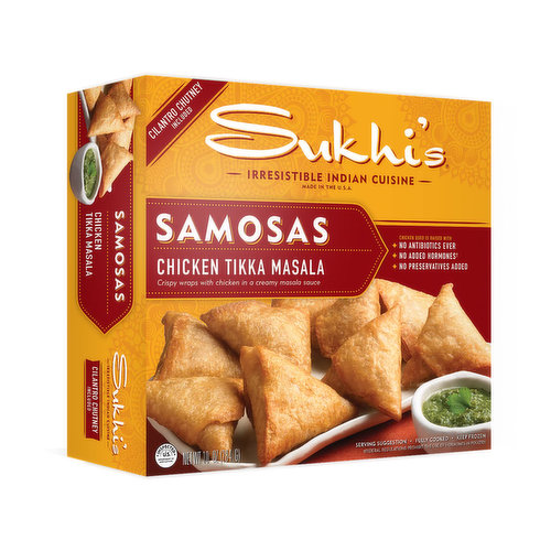 Sukhi's Chicken Tikka Masala Samosas with Cilantro Chutney