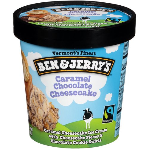 <ul>
<li>In your cheesecake dreams, is it like you're spooning through a world of caramel cheesecake ice cream swirled with chocolate cookies in a wonderland filled with chunks of cheesecake? Hello? You can wake up now...</li>
<li>We strive to make the best possible ice cream in the best possible way. We source non-GMO ingredients, Fairtrade cocoa, sugar & vanilla, & eggs from cage-free hens. Learn more at www.benjerry.com.</li>
</ul>