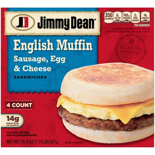 Jimmy Dean English Muffin Sandwiches, Sausage, Egg & Cheese