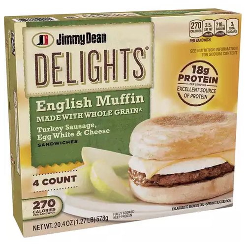 Jimmy Dean Delights English Muffin Sandwiches, Turkey Sausage, Egg White & Cheese 