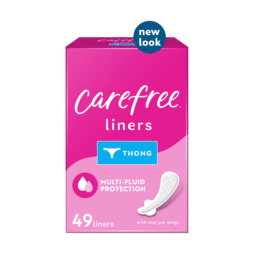 6 Pack Carefree Thong Pantyliners with Wings, Regular, Unscented