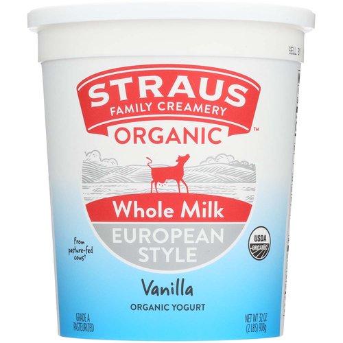 Straus Organic Whole Milk European Style Yogurt, Vanilla