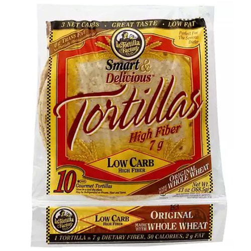 <ul>
<li>0g Trans Fat</li>
<li>Low Carb</li>
<li>High Fiber</li>
<li>Gourmet Tortilla</li>
<li> Made with Original Whole Wheat</li>
</ul>