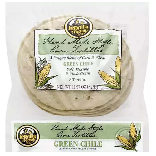 La Tortilla Factory Green Chile Corn Tortilla, Hand Made Style