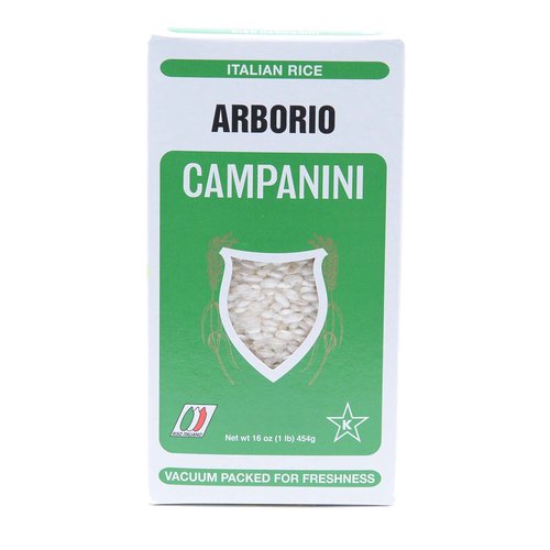 Italian rice. Vacuum packed for freshness. Perfect for rice pudding. Since 1933, Riseria Campanini has carefully been selecting the best quality Italian rice from the traditional rice-growing areas in Northern Italy. The family-owned company is located in San Giorgio di Mantova in Lombardy region, just south of Verona. Campanini's coat of arms logo resembles their pride of their region's patron saint, St. George, medieval slayer of the Po River dragon. Campanini's riseria, or rice factory, utilizes traditional processing methods, without any chemical treatments, but also operates under modern controls in Grade A compliance of food production. This guarantees you a natural, safe product that preserves all its organoleptic characteristics. Arborio rice was named after the town of Arborio in the Piedmont region of Italy. Of the different Italian rice varietals, Arborio is the most common. Compared to Carnaroli and Vialone nano rice, Arborio has a slightly lower starch content which will make a difference in the ratio of liquid to rice to use for your preferred risotto consistency. www.demedici.com. www.riseriacampanini.it. Product of Italy.

