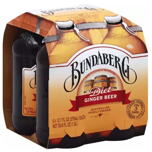 Bundaberg Diet Ginger Beer, Bottles (Pack of 4)