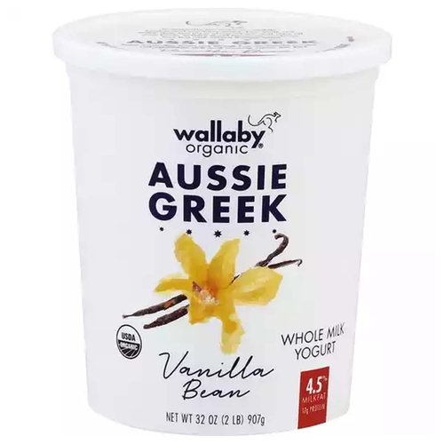 Wallaby Organic Whole Milk Greek Yogurt, Vanilla Bean