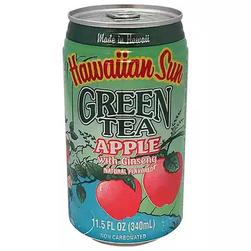 Hawaiian Sun Green Tea, Apple with Ginseng, Cans (Pack of 6)