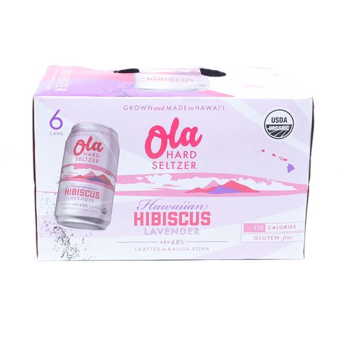 Ola Organic Hard Seltzer, Hawaiian Hibiscus Lavender, Cans (Pack of 6)