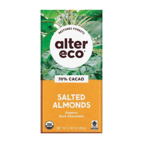 Alter Eco Organic Dark Chocolate, Salted Almonds, 70% Cocoa