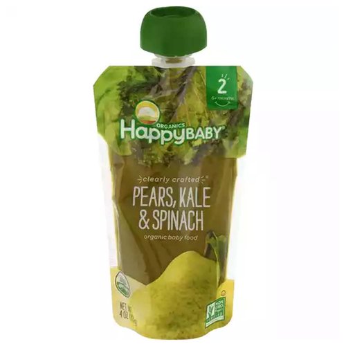 HappyBaby Organic Baby Food, Pears, Kale & Spinach, 2