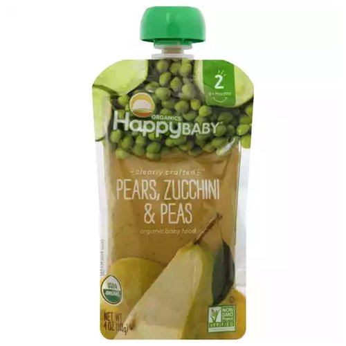 HappyBaby Organic Baby Food, Pears, Zucchini & Peas