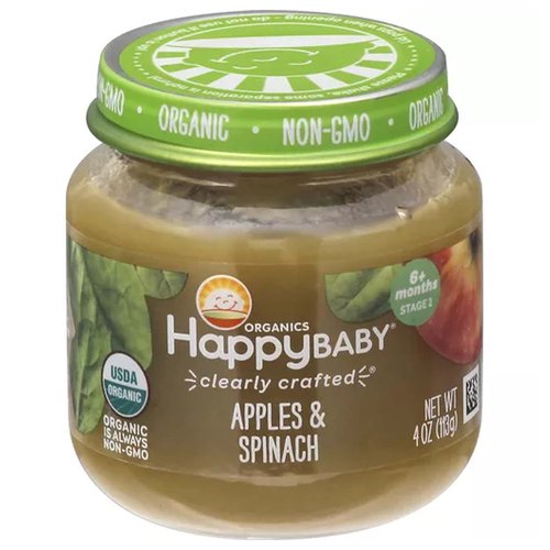 Happy Baby Organic Baby Food, Apples & Spinach, Stage 2