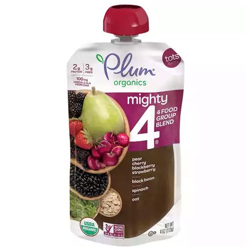 Plum Organics Tots Mighty 4 Pouch, Cherry, Strawberry, Black Bean, Spinach, Oat
