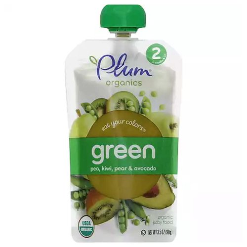 Plum Organics Baby Food, Organic, Green, Pea, Kiwi, Pear & Avocado, 2