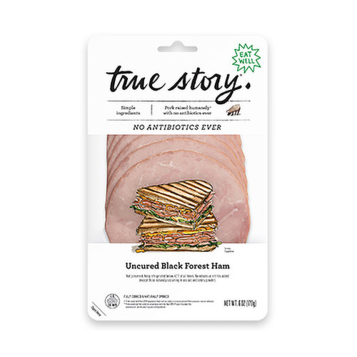 True Story Uncured Black Forest Ham, Sliced, 6 Ounce