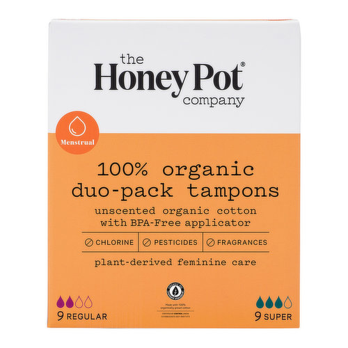 The Honey Pot Duo Pack Organic Cotton BPA Free Applicator Tampon