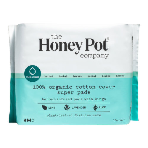The Honey Pot Organic Top Sheet Super Herbal Menstrual Pads
