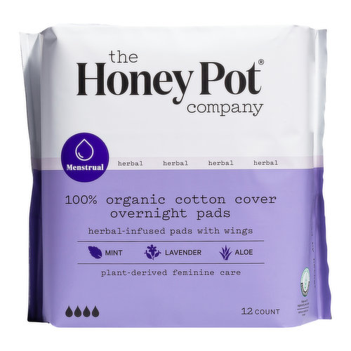 The Honey Pot Organic Top Sheet Overnight Herbal Menstrual Pads