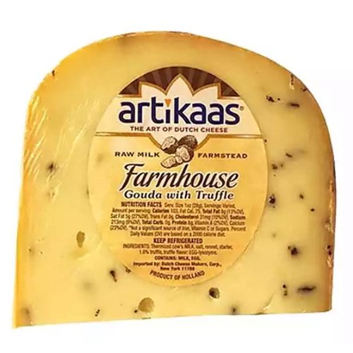 <ul>
<li>The Art of Dutch Cheese</li>
<li>Raw Milk Farmstead</li>
<li>Product of Holland</li>
<li>Keep Refrigerated</li>
</ul>