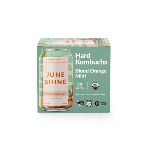 JuneShine Organic Hard Kombucha, Blood Orange Mint (6-pack)