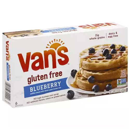 Van's Gluten Free Waffles, Blueberry, Frozen