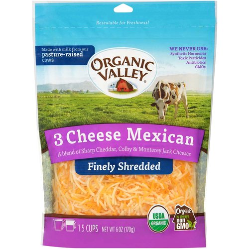 Organic Valley Finely Shredded 3 Cheese Mexican Blend