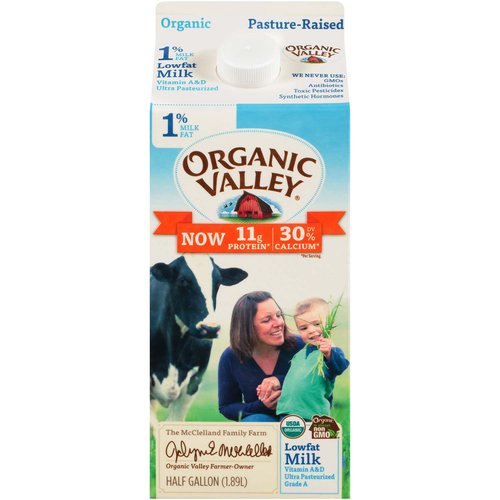 <ul>
<li>Your Favorite Milk Now Has More Essential Nutrients!
It all starts from the same happy, healthy cows raised in green pastures, and now it's fortified to 11g protein and 30% of the daily value of calcium per serving!
We know the best organic milk comes from family farms committed to the highest organic standards.</li>
<li>From Our Family to Yours
We are your neighbors, a national cooperative of real farmers growing real food the right way.
The McClellands are one of the many families across the country sustainably producing Organic Valley's dairy products.
Find your Organic Valley farmer at ov.coop/farmer</li>
<li>Always Handled with Care
• 57 Quality Checks
We ensure your milk arrives tasting as fresh as it can be.</li>
<li>Keeping Chemicals Out of Your Food
• We believe our farms, our food and our families shouldn't be chemistry experiments.</li>
<li>We give our animals the greenest pastures and they give you delicious & nutritious milk.</li>
<li>Pasture-Raised with Love™
In a way, cows are like kids—the more time outside, the better. Our farmers send their cows out into lush, organic pastures for fresh air, exercise and grazing (weather permitting, of course).</li>
</ul>