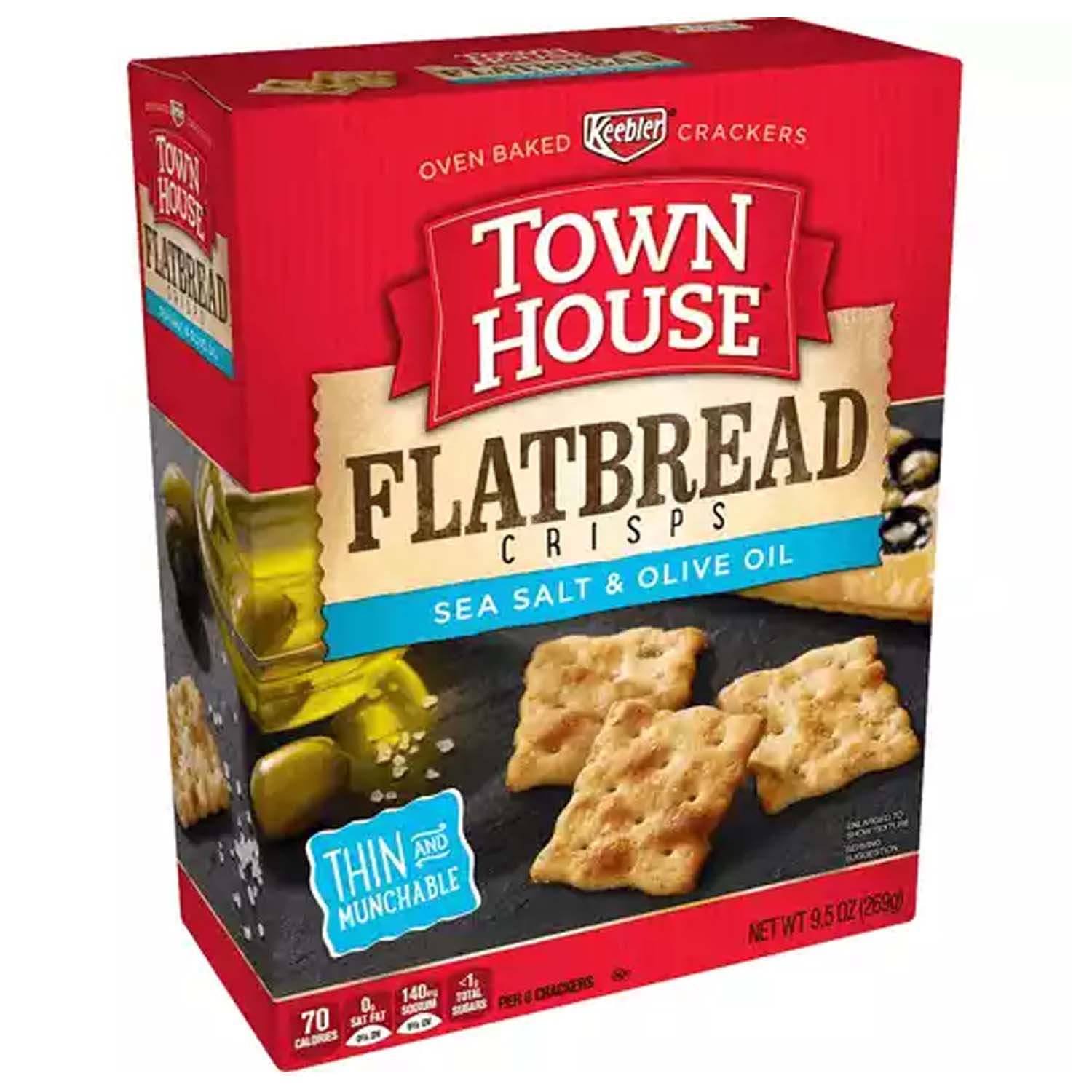 Keebler Town House Flatbread Crisps Crackers, Sea Salt and Olive 