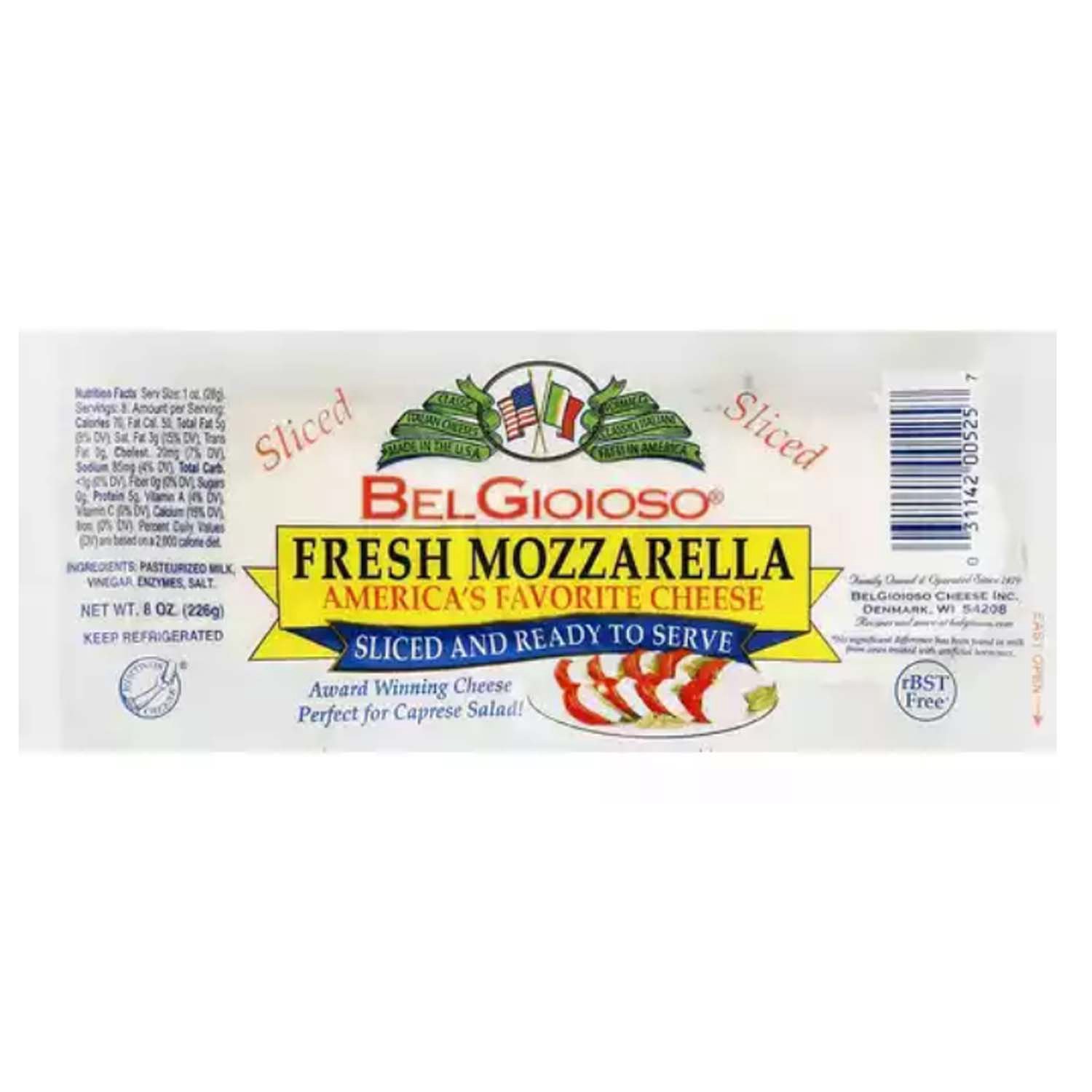 BelGioioso Fresh Mozzarella Cheese Ball, Specialty Soft Cheese,  Refrigerated 8 oz Plastic Wrapping 