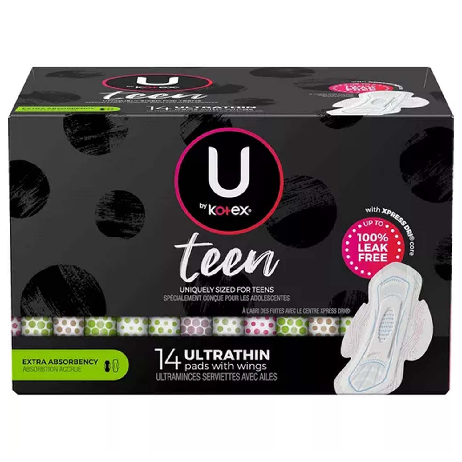 U by Kotex Balance Sized for Teens, Ultra Thin Pads with Wings