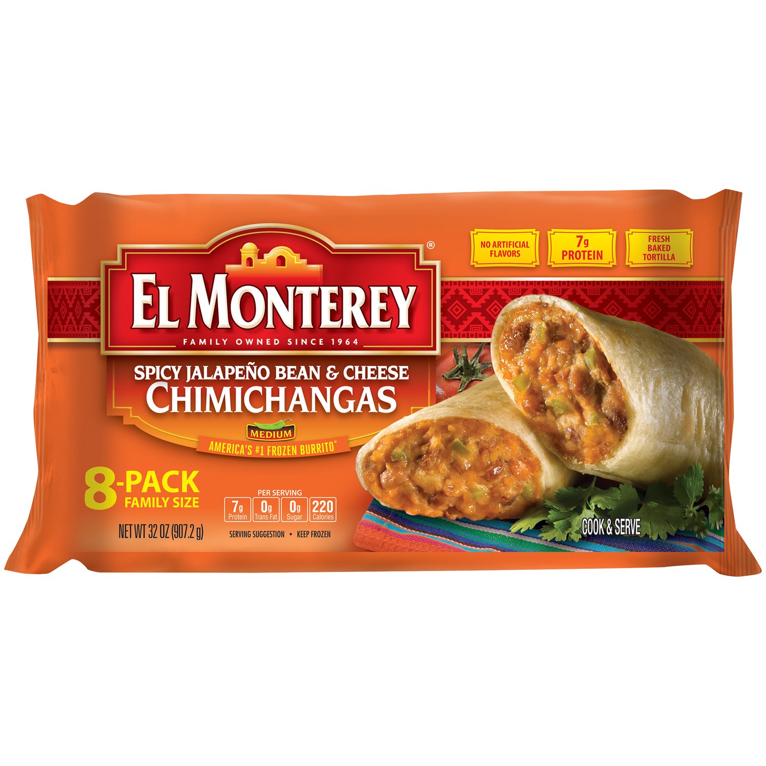 Ruiz Foodservice El Monterey Beef and Bean Chimichanga, 4 Ounce - 8 per  pack -- 8 packs per case.