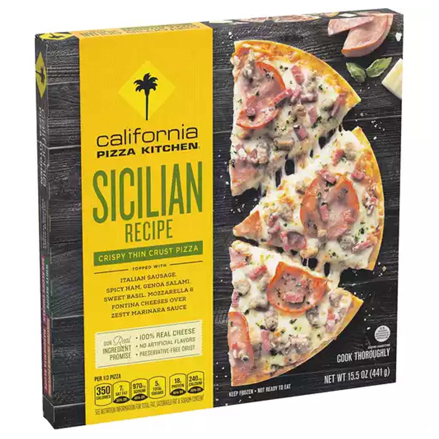 Pizza Siciliana, round pizza with light crispy crust