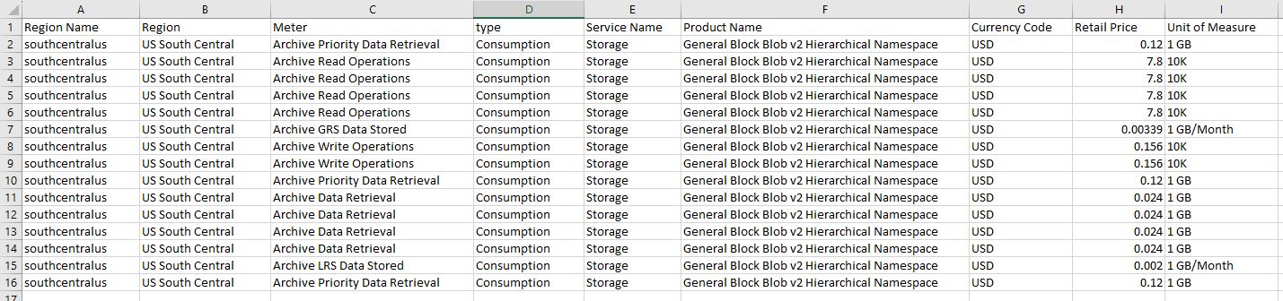 Azure Archive Blob Storage CSV Sample