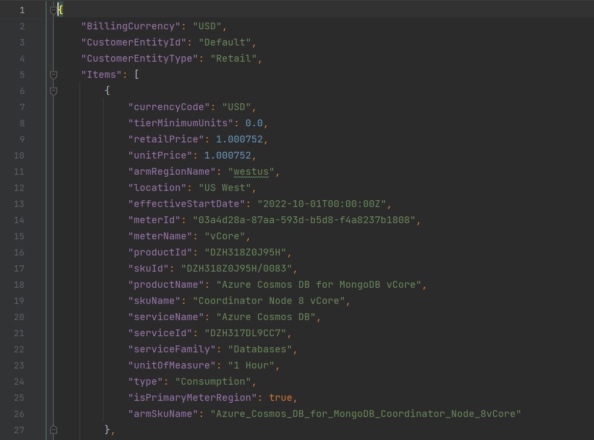 Azure Cosmos DB JSON Sample