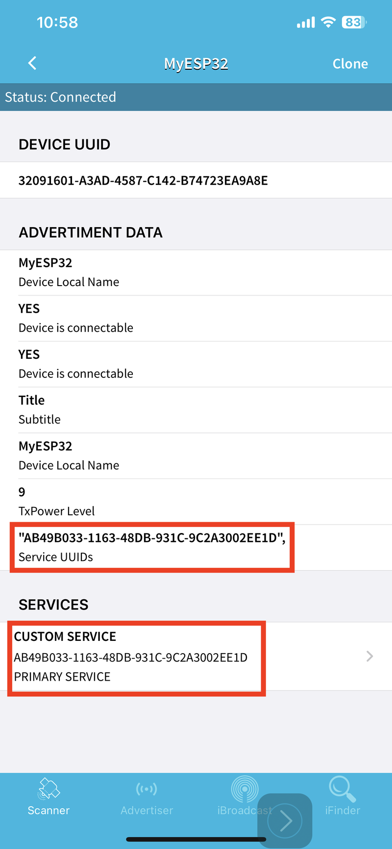 Showing details of the ESP 32