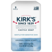 Kirk's Original Fresh Scent Gentle Castile Soap, 3 Each