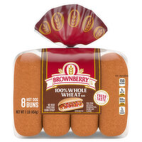 Brownberry Whole Grains 100% Whole Wheat Hot Dog Buns, 8 Each