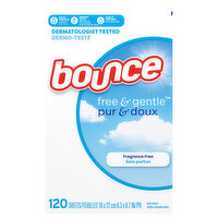 Bounce Free & Gentle Unscented Fabric Softener Dryer Sheets for Sensitive Skin, 120 Each