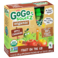 GoGo Squeez Apple Sauce, Organic, Fruit On The Go, Apple Cinnamon, 12.8 Ounce