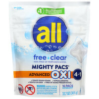 All Free Clear Mighty Pacs Laundry Detergent, Advanced Oxi, 16 Each